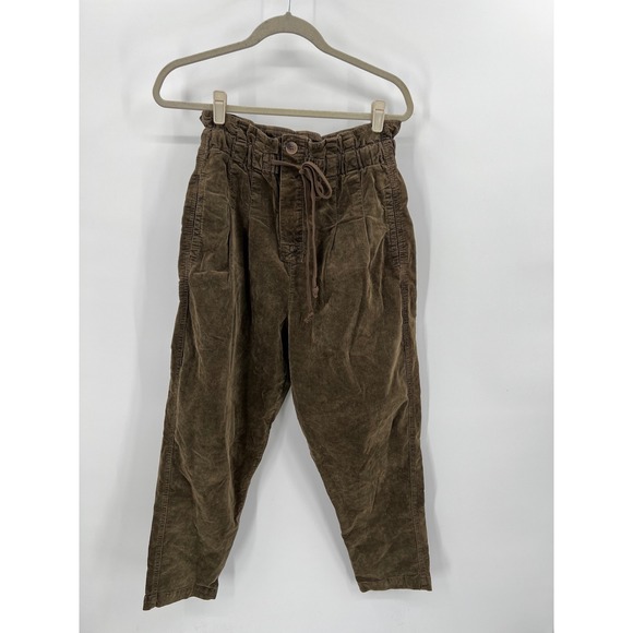 Free People Pants - Free People Brown Corduroy Paperbag Waist Pants Drawstring Button Fly Small